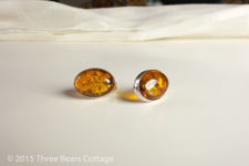 Amber and Silver Oval Stud Earrings