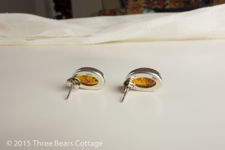 Amber and Silver Oval Stud Earrings