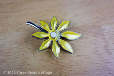 Silver and Yellow Enamel Flower Brooch by Aksel Holmsen