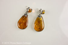 Amber and Sterling Silver Pendant Earrings