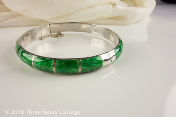 Silver and Green Basse Taille Enamel Bangle