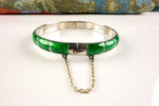 Silver and Green Basse Taille Enamel Bangle