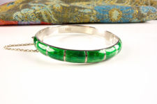 Silver and Green Basse Taille Enamel Bangle