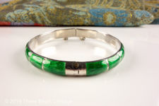Silver and Green Basse Taille Enamel Bangle