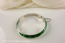 Silver and Green Basse Taille Enamel Bangle