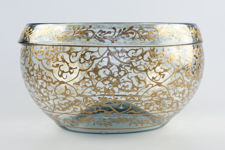 Large Handmade Gold-Painted Glass Bowl