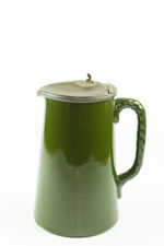 Large Green Enamelled Jug with Pewter Lid