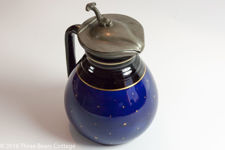 Victorian Blue & Black Round Jug With Pewter Lid