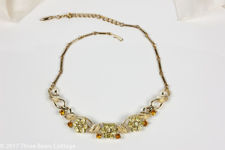 Coro Jewelcraft Citrine Coloured Rhinestone Flower Necklace