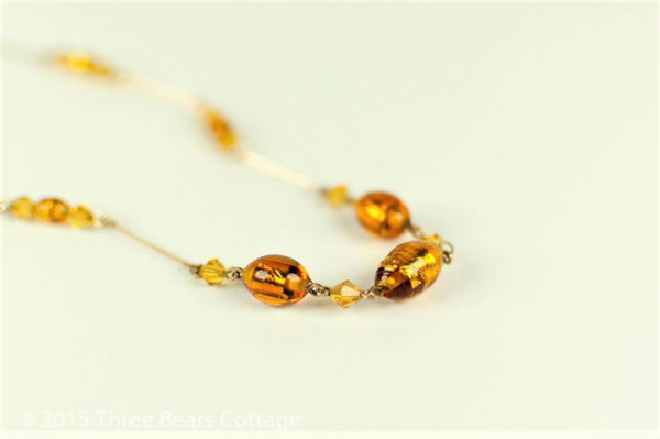 Amber Murano Glass Foil Beaded Necklace