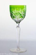 Val St Lambert Green Cut to Clear Crystal Wine Glasses