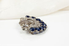 Trifari KTF Art Deco Brooch with Clear and Blue Stones
