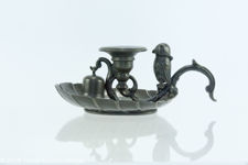 Pewter Chamberstick with Owl Match Holder