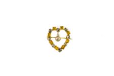 Gold Plated Heart Brooch with Crystal Pendant