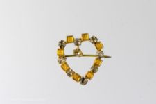 Gold Plated Heart Brooch with Crystal Pendant