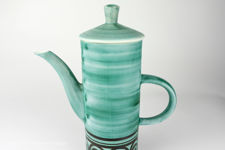 Cinque Ports Green and Brown Coffee Pot with Cups and Saucers