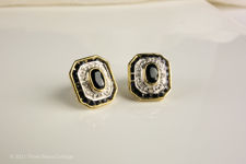 Main picture of rectangular sapphire and diamond stud earrings
