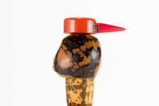Close up side view 4 of Tagua Nut bird bottle stopper