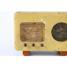 Close-up view of Wooden Vintage Radio Money Box