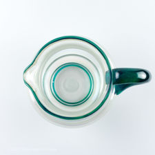 Top view of Iridescent Ribbed Glass Jug with Blue-Green Handle