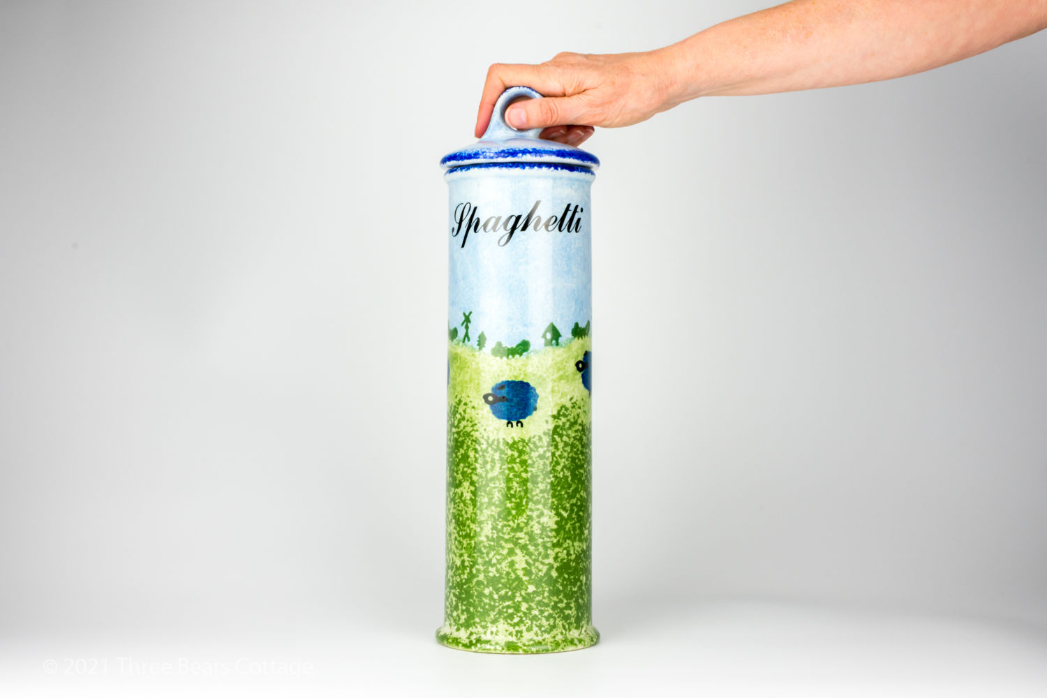 Price & Kensington Blue Sheep Design Spaghetti Jar With Lid