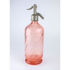 Right side view of a G Gaulin à Auxon pink glass siphon