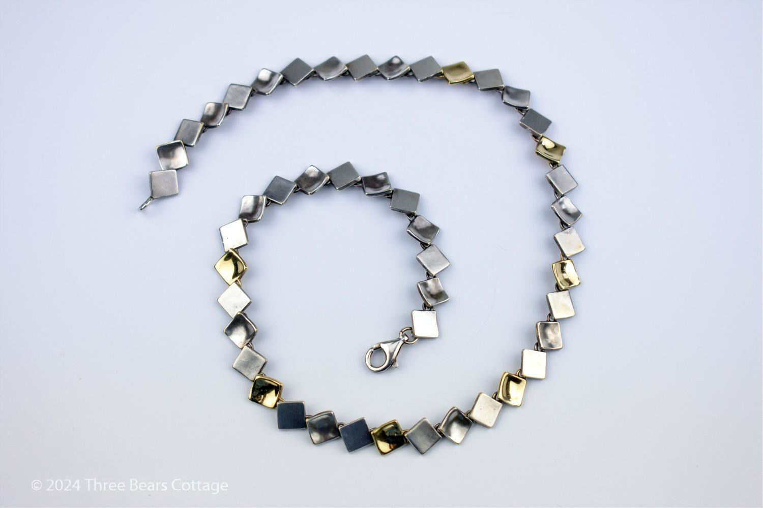 Solid Silver, Brushed Silver & Gold Vermeil Square Choker Necklace