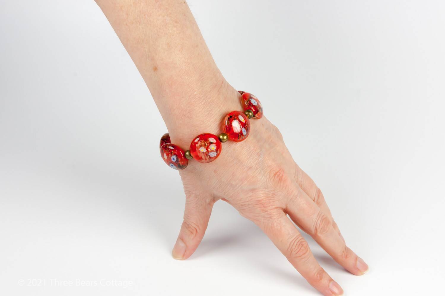 Red Murano Glass Millefiori Beaded Bracelet