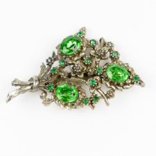 Right side view of Green Rhinestone Bouquet Brooch