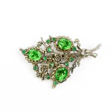 Left side view of Green Rhinestone Bouquet Brooch