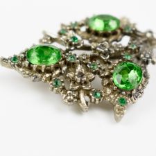 Close up view of Green Rhinestone Bouquet Brooch