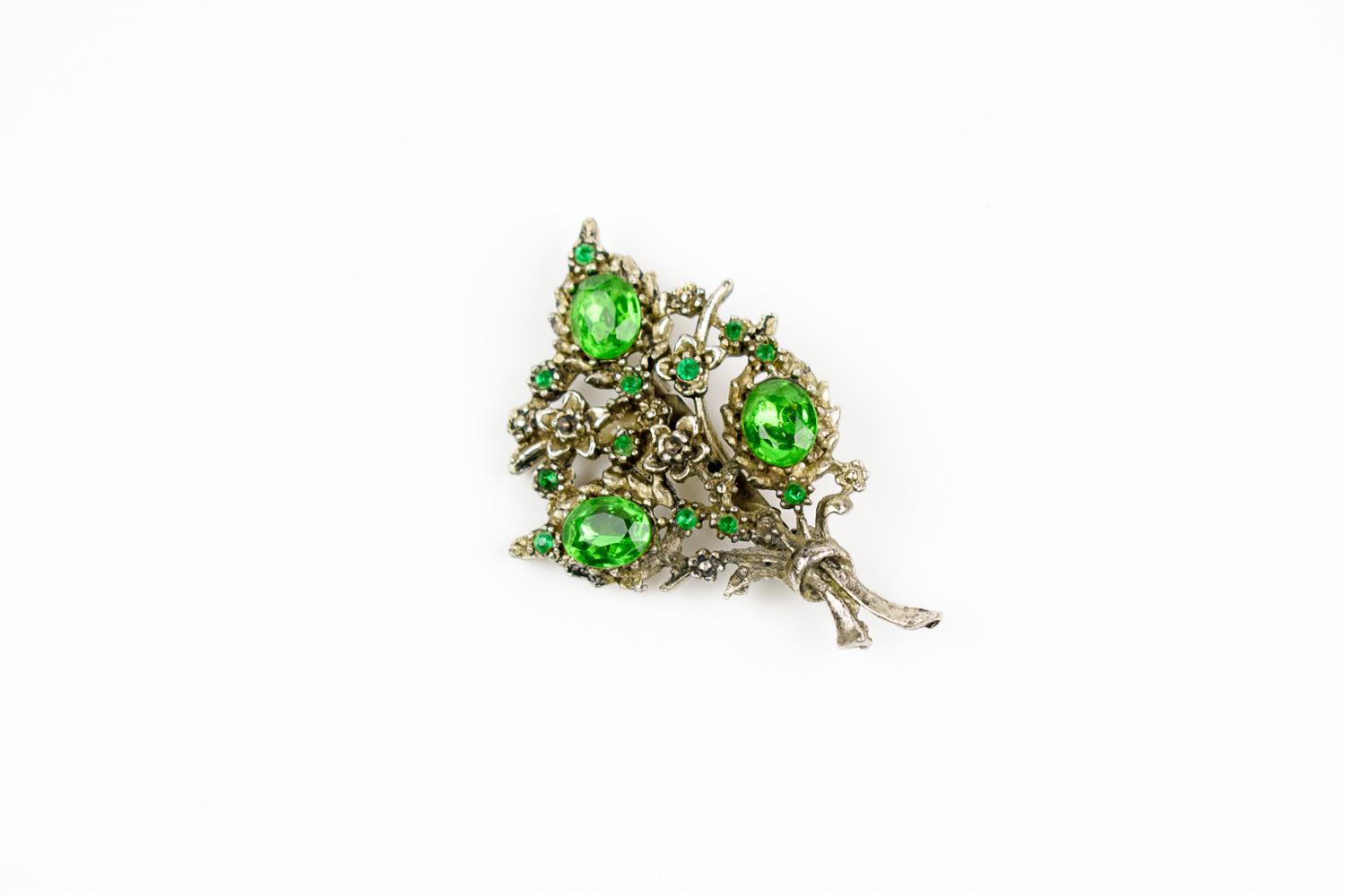 Green Rhinestone Bouquet Brooch