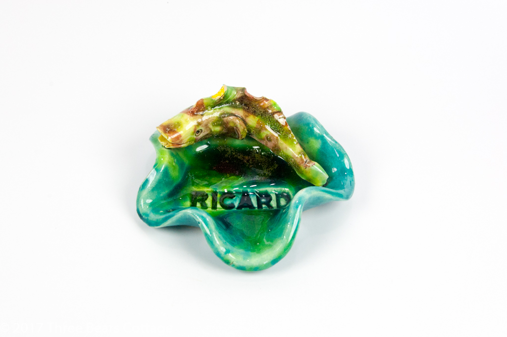 Small Handmade Ricard Striped Fish Ashtray