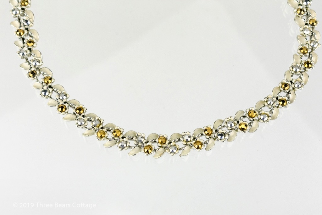 Coro White Metal and Rhinestone Choker Necklace